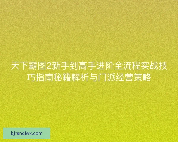 天下霸图2新手到高手进阶全流程实战技巧指南秘籍解析与门派经营策略
